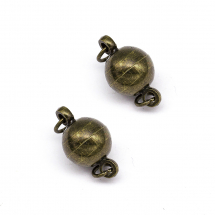 Zapięcie Magnetyczne, Mosiądz, Okrągły z Kółkami, Bronze, 14x8mm, Otwór 2mm, 2szt (13WB29004)