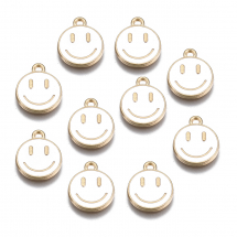 Підвіски Сплав та Емаль, Смайл, Колір: Білий, Колір Металу: Рожеве Золото, Розмір: 14.5х12х1.5мм, Отвір: 1.5мм, (13WB29044)