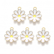 Підвіски Сплав та Емаль, Квітка, Білий/Світле Золото, 19х16х3.5мм, Отвір: 1.8мм, (13WB29053)