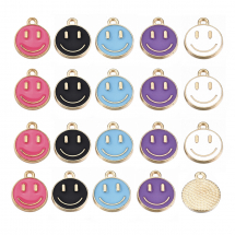 Набір Підвіски Сплав та Емаль, Смайл, Колір: Білий, Колір Металу: Рожеве Золото, Розмір: 14.5х12х1.5мм, Отвір: 1.5мм, 20шт/набір, (13WB29065)