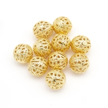 Koraliki Mosiężne , Kulki, Filigranowe, Pozłacane 18K, 10mm, 10szt (13WB29150)