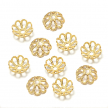 Шапочки для Намистин, Латунь, Квітка, Колір: Золото, Розмір: 8х3мм, Отвір 1.5мм, 20шт/упаковка, (13WB29159)