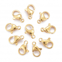 Zapięcie Karabińczyk-Lobster, Stal Nierdzewna, Pozłacane 24K, 12x7x3.5mm, otwór 1.5mm, 10szt (13WB29362)