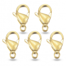 Zapięcie Karabińczyk-Lobster, Stal Nierdzewna, Pozłacane 24K, 13x8x4mm, otwór 1.5mm, 5szt (13WB29363)