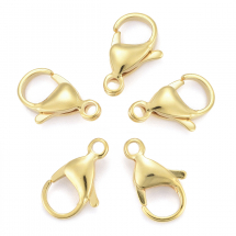 Zapięcie Karabińczyk-Lobster, Stal Nierdzewna, do Rękodzieła i Biżuterii, Pozłacane 24K, 15x9x4.5mm, 5szt (13WB29364)
