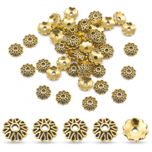 Шапочки для Намистин зі Сплаву Квітка, Античне Золото, 8х2.5мм, Отвір 2мм, 50шт/упаковка, (13WB29423)