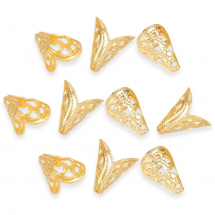 Stożek Nakładki do Koralików, Stal Nierdzewna, 2 płatki, Kolor: Złoty, 12x11x8mm, 10szt (13WB29435)