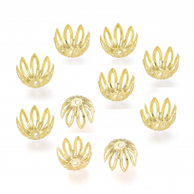 Nakładki na Koraliki, Stal Nierdzewna, Kwiatek Wielopłatkowy, Kolor: Złoty, 11x11x7mm, 10szt/opakowanie (13WB29441)