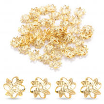 Шапочки для Намистин, Латунь, Квітка, Стійке Покриття Золото 18К, 10х9.5х2мм, (13WB29444)