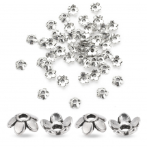 Шапочки для Намистин Металеві, Квітка, Колір: Античне Срібло, 6.5х2мм, (13WB29452)