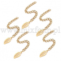 Łańcuszek Przedłużający z Zawieszką Liść, Stal Nierdzewna, Złoty, 66mm, Zawieszka 12.5x5.5x0.2mm, 5szt (13WB29465)