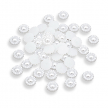 Kaboszony Perłowe, ABS Plastik, Kwiaty, Białe, Średnica: 11mm, Grubość: 3.5mm, 50szt (13WB29505)
