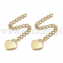 Łańcuszek Przedłużenyj z Zawieszką Serce, do Rękodzieła i Biżuterii, Stal Nierdzewna, Złoty, 59-65mm, 2 szt (13WB29710)