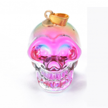 Wisiorki Szklane Czaszki, Halloween, Galwanizowane, Elementy Mosiężne, Fioletowy, 25x26-27x19mm, 1szt (13WB29722)
