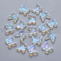 Zawieszki Wisiorki Szklany Motyl, AB Powłoka, Farbowany, Przezroczysty AB, 9.5x11x3mm, Otwór 0.8mm, 20szt (13WB29724)