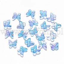 Zawieszki Wisiorki Szklany Motyl, Przezroczyste z Efektem Gwiazdy Pył, Niebieski, 9.5x11x3mm, 20szt (13WB29727)