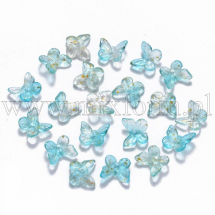 Zawieszki Wisiorki Szklany Motyl, Przezroczyste z Efektem Gwiazdy Pył, Turkusowy, 9.5x11x3mm, 20szt (13WB29728)