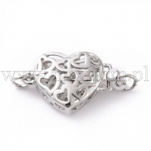 Zapięcie Pudełkowe do Biżuterii, Serce, Mosiądz, Platyna, 16.5x10.5x5mm, 1szt (13WB29740)