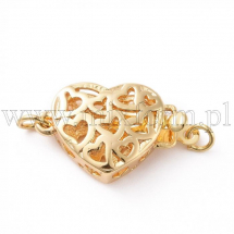 Zapięcie Pudełkowe do Biżuterii, Serce, Mosiądz, Złoty, 16.5x10.5x5mm, 1szt (13WB29741)