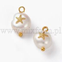 Zawieszka Wisiorek Naturalne Perły Rzeczne, Keshi, Mosiądz i Stop, z Rozgwiazdą, Złoty 13-16x8-9x5-8mm 2szt (13WB29742)