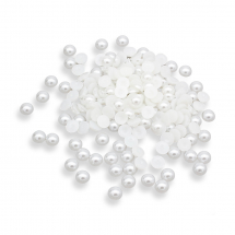 Kaboszony Perłowe, ABS Plastik, Półokrągłe, 8mm, Grubość 4mm, Białe, około 220szt/25g (13WB29786)