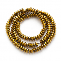 Намистини Синтетичний Гематит, Немагнітний, На нитках, Круглі Плоскі, Мідне Покриття, Діаметр: 6мм, Товщина 3мм, Отвір 1мм, близько 135шт/38см/нитка, (13WB29793)