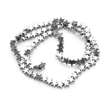 Намистини Гематит, На нитках, Гальваніка, Немагнітний, Зірка, Срібло, Розмір: 6х6х2-3мм, Отвір 1мм, близько 82шт/38см/нитка, (13WB29799)