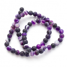 Намистини Натуральний Смугастий Агат, Круглі, Клас А, Морозний Стиль, Термопофарбовані, Колір: Індиго: Діаметр: 6мм, Отвір 1мм, близько 58шт/36см/нитка, (13WB29802)