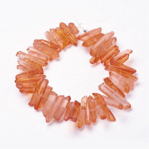 Намистини Натуральний Гірський Кришталь, Пофарбований, Кристал, На нитках, Колір: Корал, Розмір: 15-30x4-8x4-7 мм, Отвір 1 мм, близько 18см/нитка (13WB29806)