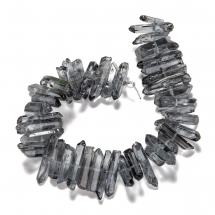 Koraliki Naturalny Kryształ Górski, Bryłki, Barwiony, Kolor: Czarny, 15-30x4-8x4-7mm, około 18cm/nić (13WB29808)