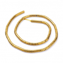 Намистини Синтетичний Гематит, Немагнітний, Круглі Плоскі, Покриття Золото, 4х2мм, Отвір 1мм, ок. 200шт/38см/нитка (13WB29810)