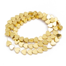 Намистини Синтетичний Гематит, Немагнітний, На нитках, Гальваніка, Серце, Позолота, 5х6х2мм, Отвір 1мм, близько 80шт/40.5см/нитка, (13WB29813)