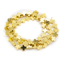 Koraliki Syntetyczny Niemagnetyczny Hematyt, Galwanika, Krzyż, Pozłacane, 6x6.5x2mm, 59szt/38cm/nić (13WB29814)