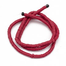 Koraliki Eko Glina Polimerowa, Handmade, Heishi, Dysk, Ciemnoczerwony, 3x1mm, Otwór 1mm, ok. 375szt/40cm/nić (13WB29923)