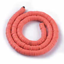 Koraliki Eko Glina Polimerowa, Handmade, Heishi, Dysk, Jasnokoralowy, 6x1mm, Otwór 1mm, ok. 345szt/40cm/nić (13WB29971)