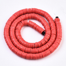 Koraliki Eko Glina Polimerowa, Handmade, Heishi, Dysk, Czerwony, 6x1mm, Otwór 1mm, około 345szt/40cm/nić (13WB29983)