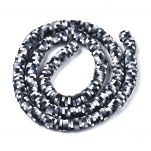 Koraliki Glina Polimerowa, Heishi, Handmade, Płaskie Okrągłe, Czarne, 6x0.5-1mm, 285szt/36cm/sznur (13WB30013)
