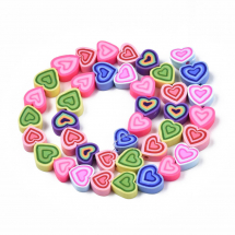 Намистини з Полімерної Глини, Ручна Робота, Серце, Колір: Мікс, Розмір: 7.5-11х7-11х11х4-5мм, Отвір 1.8мм, близько 38шт/32см/нитка, (13WB30064)