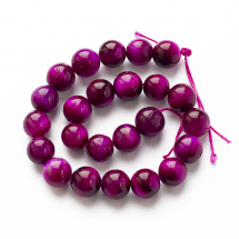 Намистини Натуральне Тигрове Око, на нитках, Круглі, Колір: Пурпурний, Діаметр: 8мм, Отвір 1мм, близько 23шт/20см/нитка, (13WB30072)