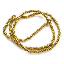 Koraliki Syntetyczne Hematyt, Klasa A, Fasetowane, Galwanika, Złoto, Rondel, 3x2mm, 190szt/39cm/sznur (13WB30074)