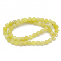 Намистини Натуральний Лимонний Нефрит, на нитках, Круглі, 6-6.5мм, Отвір 1мм, ок 60шт/38см/нитка, (13WB30092)