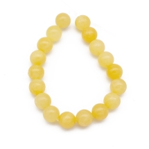 Намистини Натуральний Жовтий Нефрит, на нитках, Круглі, 10мм, Отвір 1мм, близько 17шт/19см/нитка, (13WB30095)