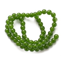 Намистини Натуральний Тайванський Нефрит, на нитках, Круглі, Пофарбовані, Темно-зелений, 6мм, Отвір 1мм, близько 60шт/37.5см/нитка, (13WB30110)