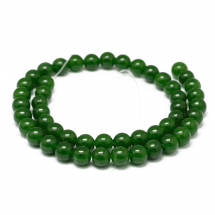 Намистини Натуральний Тайванський Нефрит, на нитках, Круглі, Пофарбовані, Темно-зелений, 8мм, Отвір 1мм, близько 45шт/37.5см/нитка, (13WB30111)