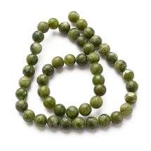 Koraliki Kamień Naturalny Jadeit Tajwański, Kula, Jasnooliwkowe, 8mm, 46szt/38cm/sznur (13WB30189)
