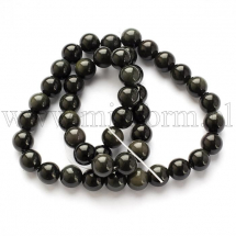 Koraliki Kamień Naturalny Tęczowy Obsydian, Klasa AAA, Kula, Czarny, 8mm, 45szt/38cm/sznur (13WB30193)