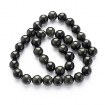 Koraliki Kamień Naturalny Tęczowy Obsydian, Klasa AAA, Kula, Czarny, 10mm, 35szt/38cm/sznur (13WB30194)