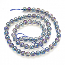 Koraliki Naturalny Kryształ Górski, Galwanicznie, Okrągłe, Tęczowy, Niebieskie, 6mm, około 60szt/38cm/nić (13WB30205)