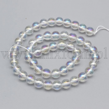 Koraliki Naturalny Kryształ Górski, Galwanika, Kulki, Powłoka AB, 8mm, około 45szt/38cm (13WB30207)