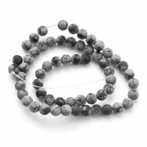 Koraliki Kamień Naturalny Śnieżny Obsydian, Matowe, Kulki, 6-6.5mm, 58szt/35cm/sznur (13WB30270)